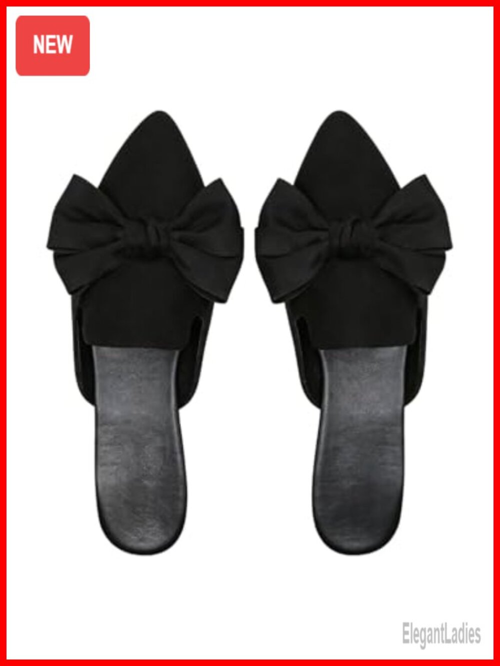 Faux Leather Pointed Toe Mules Women's Casual Flats Bow Slide Work Shoes